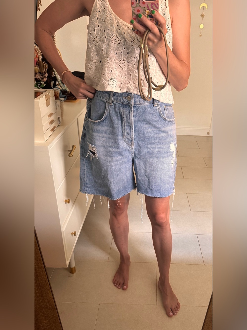 Zara Distressed Bermuda Mom Fit Shorts